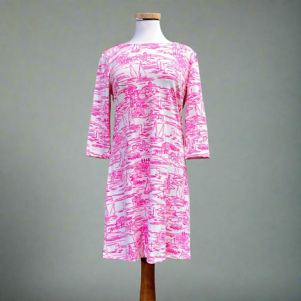 Mahi Gold hot pink sailboat print Hinkley dress, size L